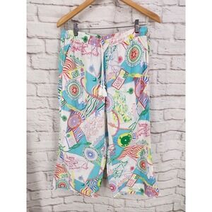 Talbots Aqua Club Pants Gauzy Cotton Size Small Pull On Coastal Vacation Beach